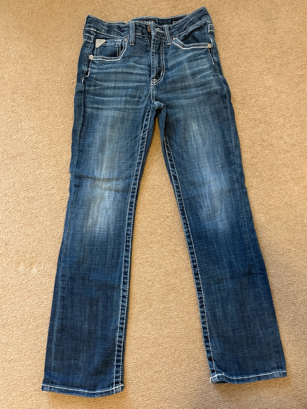Salvage Supply Company Buckle Kids Bootcut Jeans in Faded Blue regular fit.